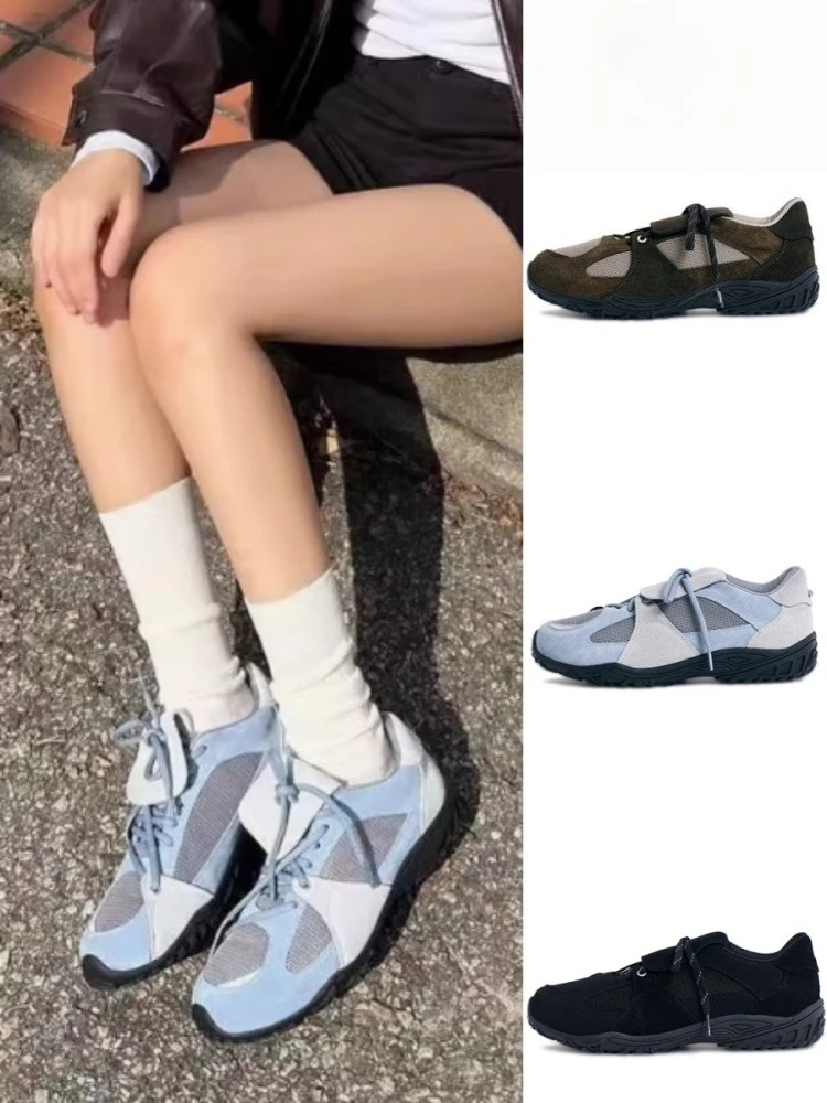 

New Women's Sneakers Korean Designer Brand Retro Functional Style Color-blocked Casual Leather Sneakers Women's Vulcanized Shoes