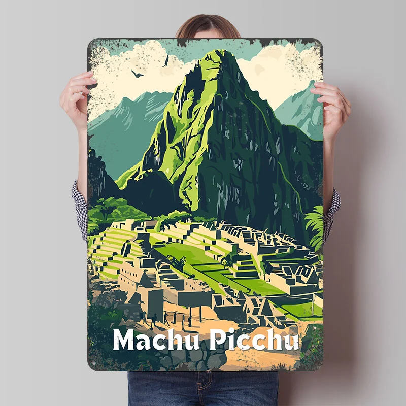 

Machu Picchu Travel Poster Customized Wall Art Vintage Metal Signs Retro Tin Plaque for Man Cave Interior Decoration Living Room
