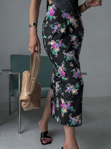Jupe d'été à imprimé Floral ter Ne Dr pour femmes, taille élastique, amincissante, fendue sur le côté, une étape, tendance Ins Sle