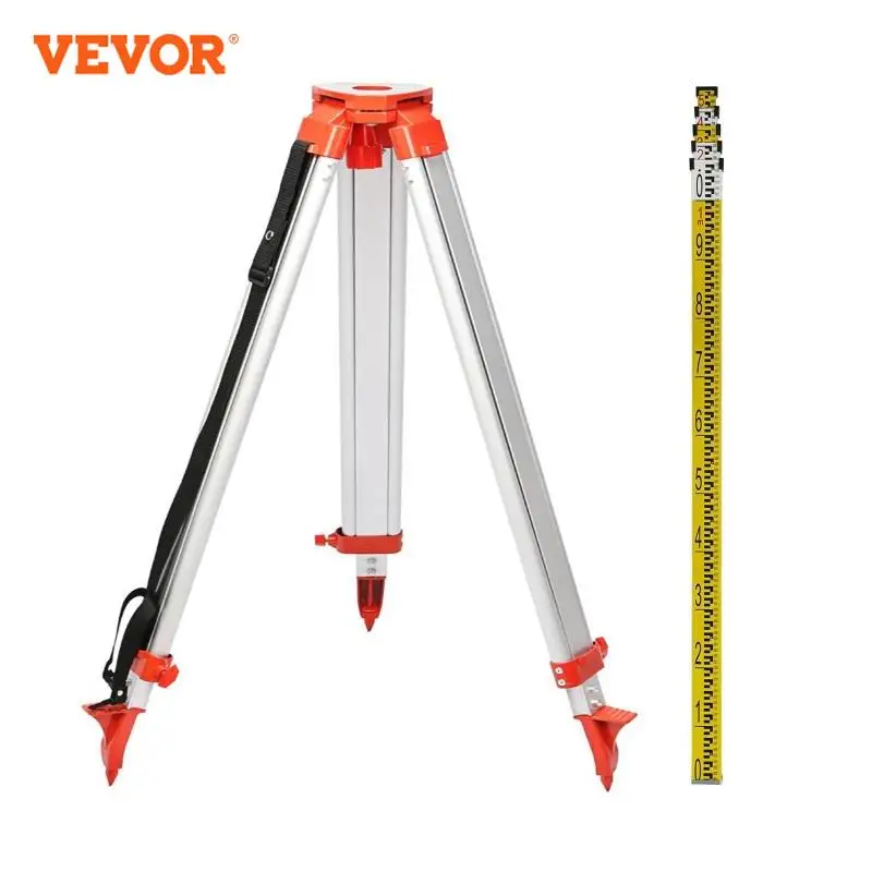 VEVOR 1.65M Laser Level Tripod and Staff Kit Adjustable Height Professional Aluminum Tripod  5M Staff for Measurement Tools