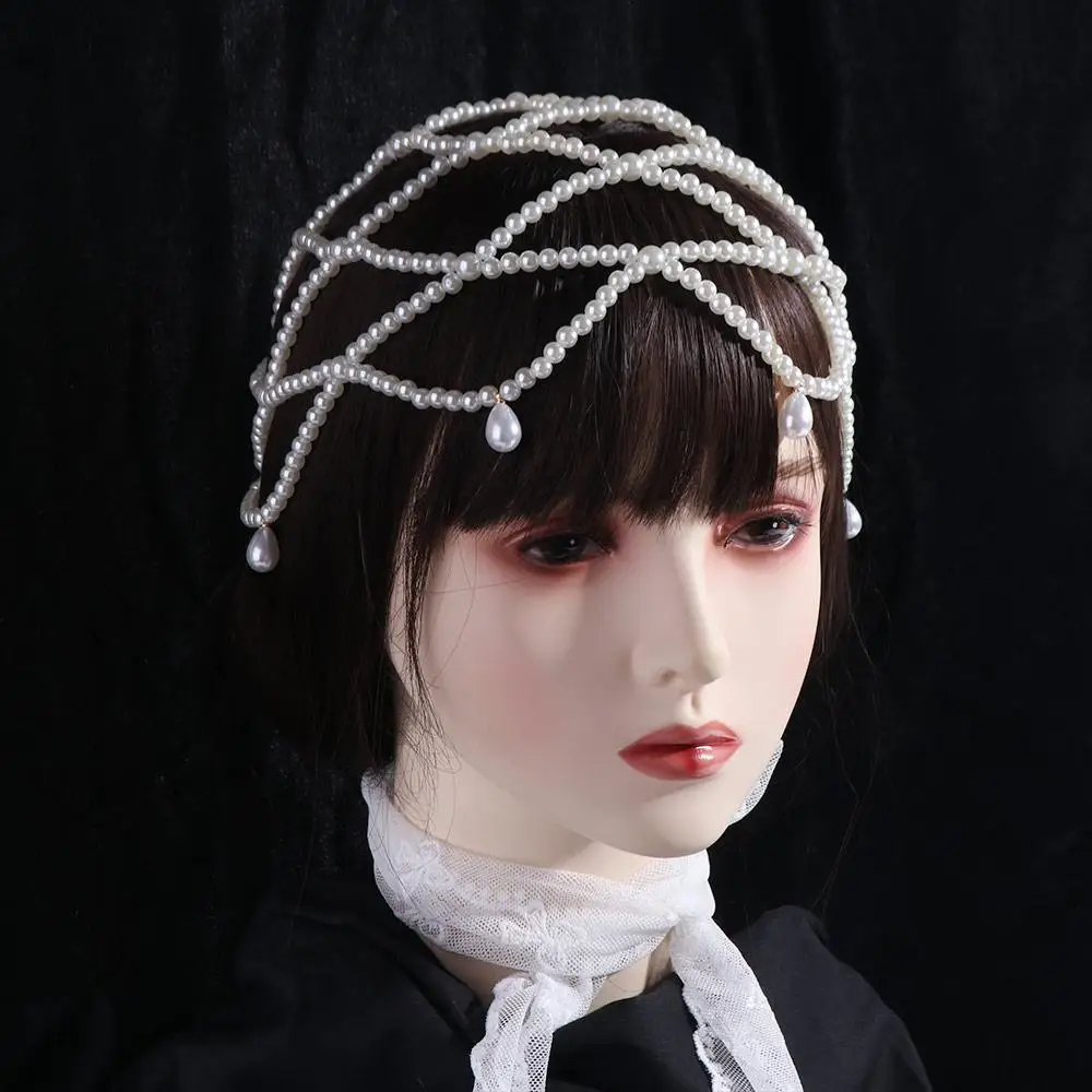 

Temperament White Pearls Hairband Luxury Handmade Pearls Head Chain Wedding Bride Boho Headband Jewelry Accessories