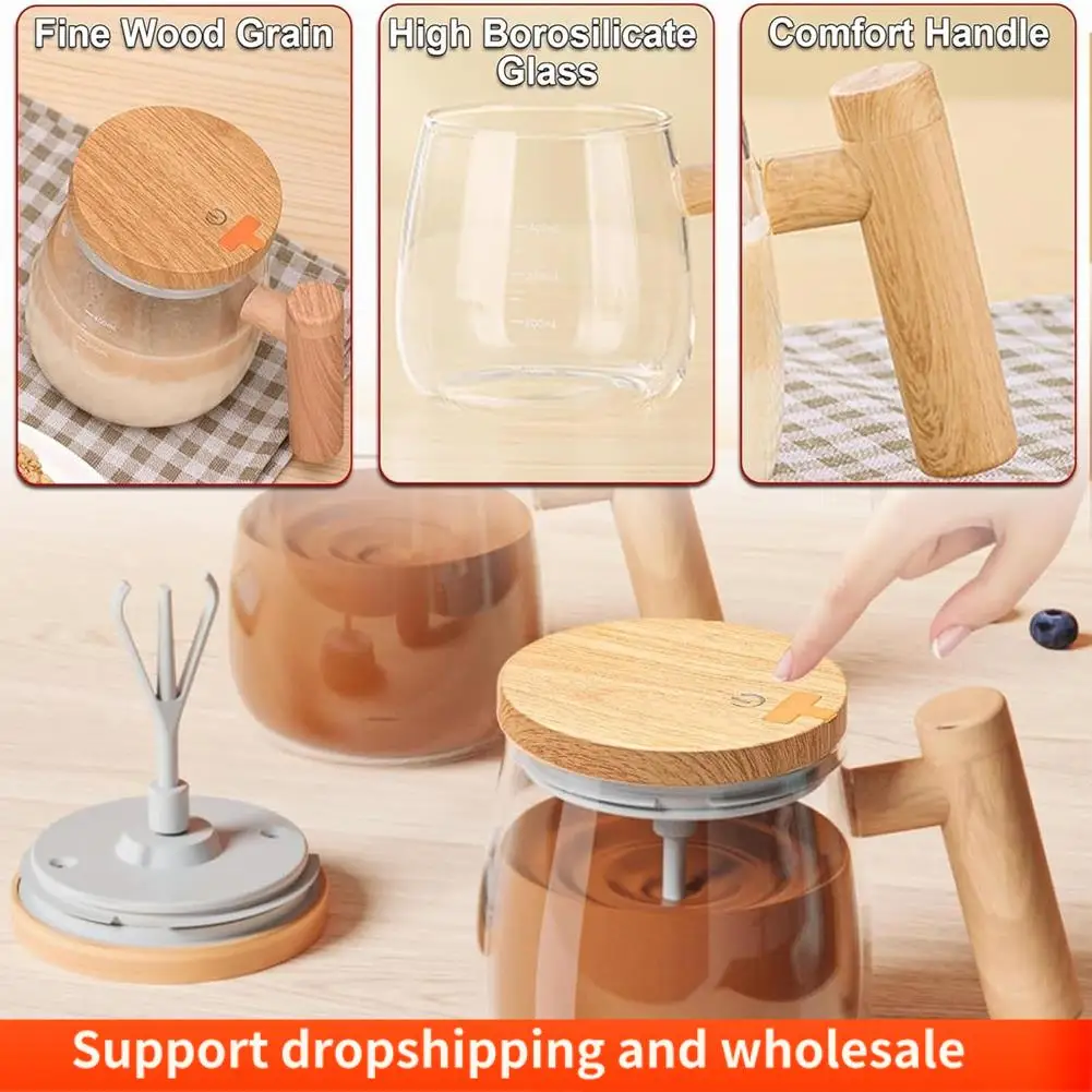 AA86 Electric Self Stirring Mug With Heating Base & Lid - High Speed Glass Mixing Cup For Coffee,Travel & Office-Waterproof