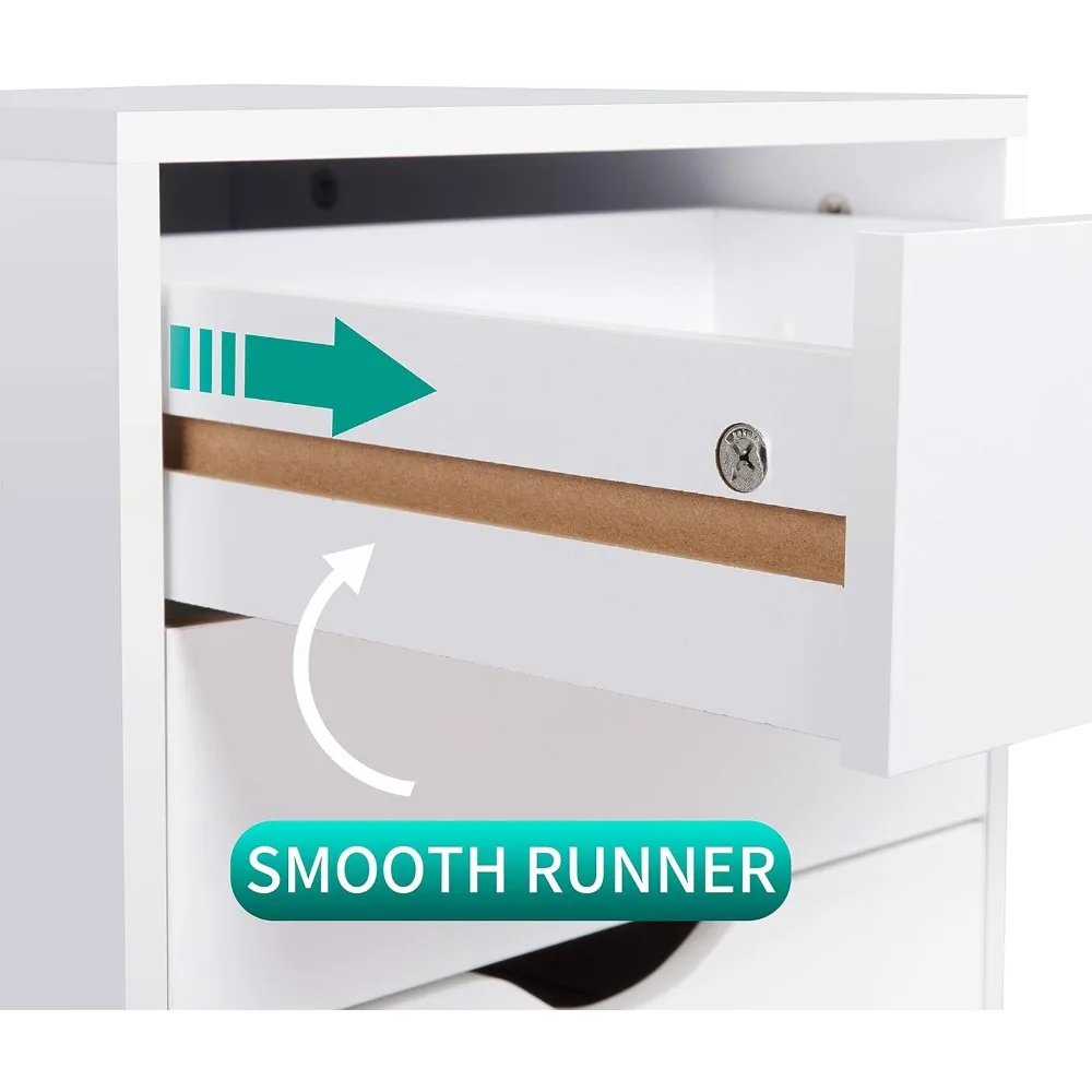 Высокий комод с 5 ящиками и колесами, вместимость 180 фунтов, белый