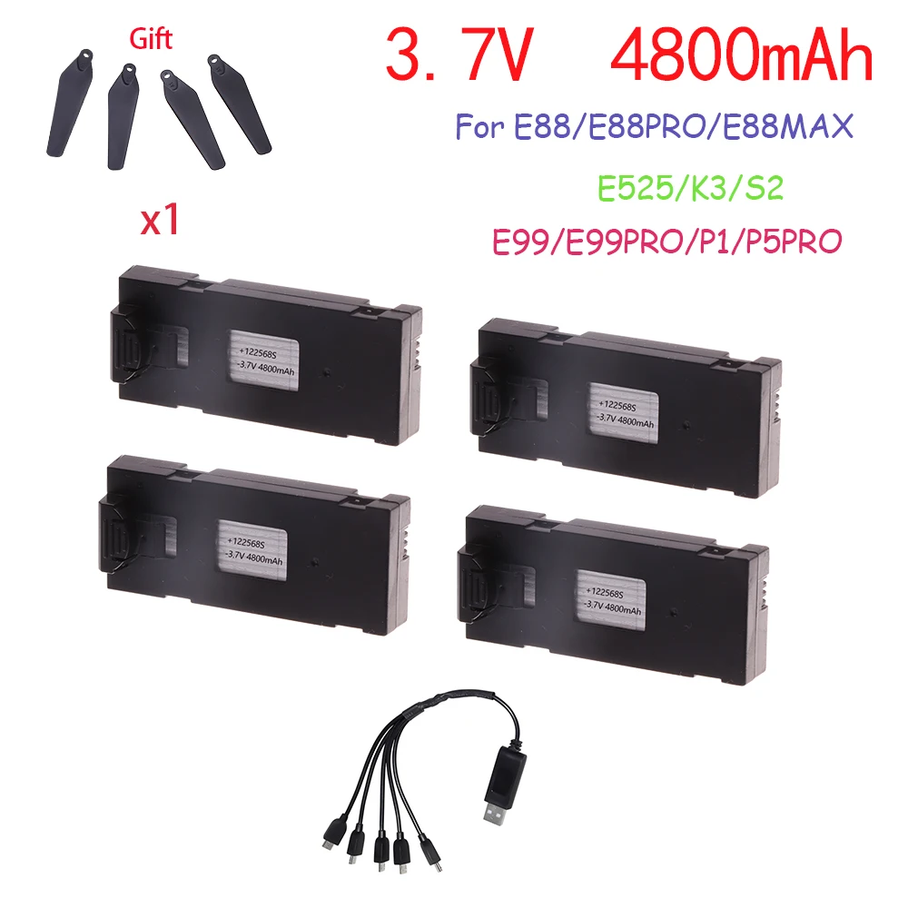 3.7V 4800Mah RC Drone Battery Accessory For E88 E88PRO Ls-E525 E525PRO P1 K3 S2 Charger Mini Uav Drone Battery Special  Rc Parts