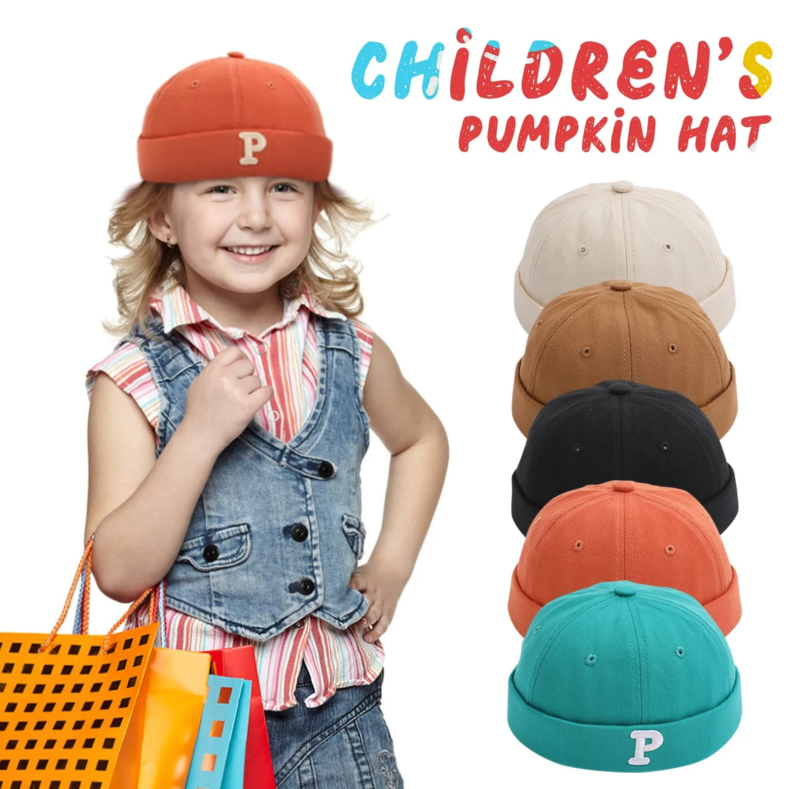 

Solid Color Corduroy Children Landlord Hat Korean Flipped Edge Beanie Bonnet Brimless Cap For Boy and Girl