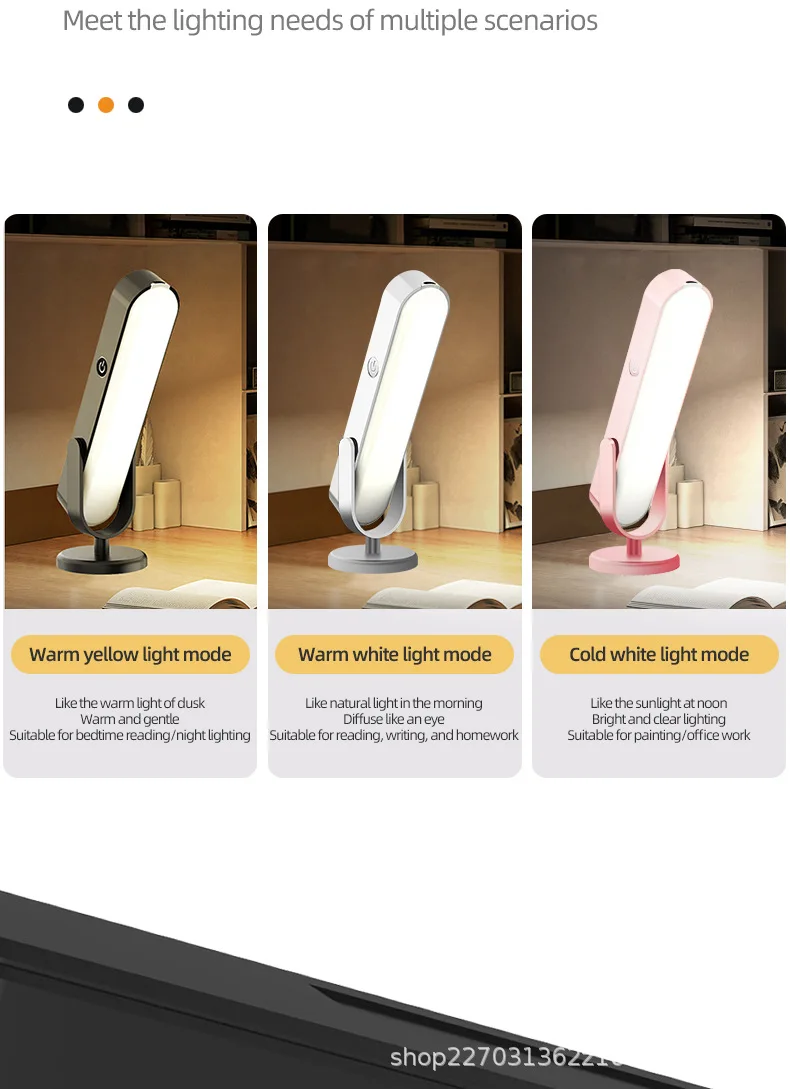 USB recarregável LED Desk Lamp, 3 cores escurecimento, toque, leitura, livro, computador, estudo, escritório, luz noturna para o quarto