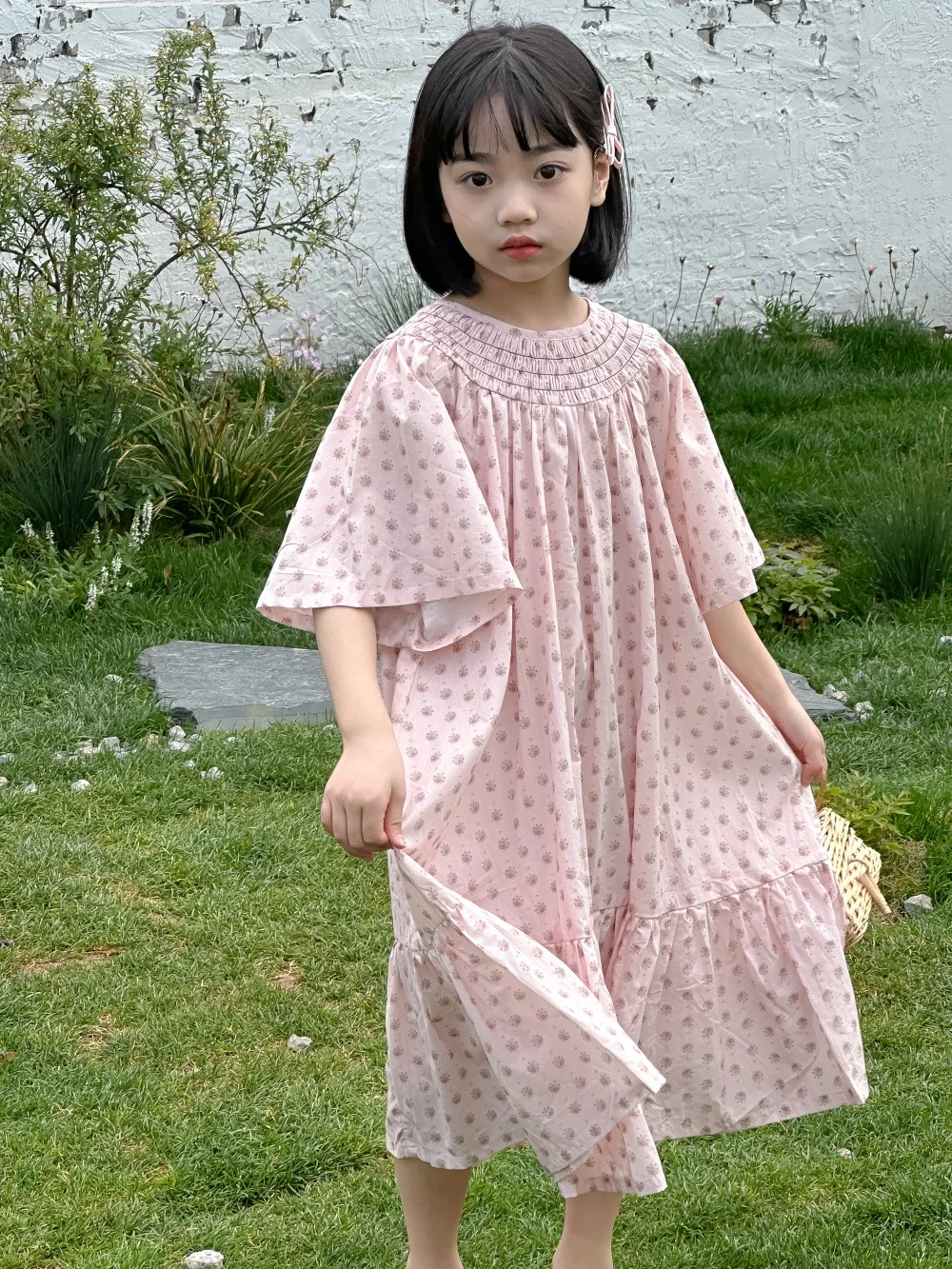 Girls Casual Dresses Summer Baby Korean Solid Color Long Princess Children Causal Short Sleeved 2024 Round Collar Fashion