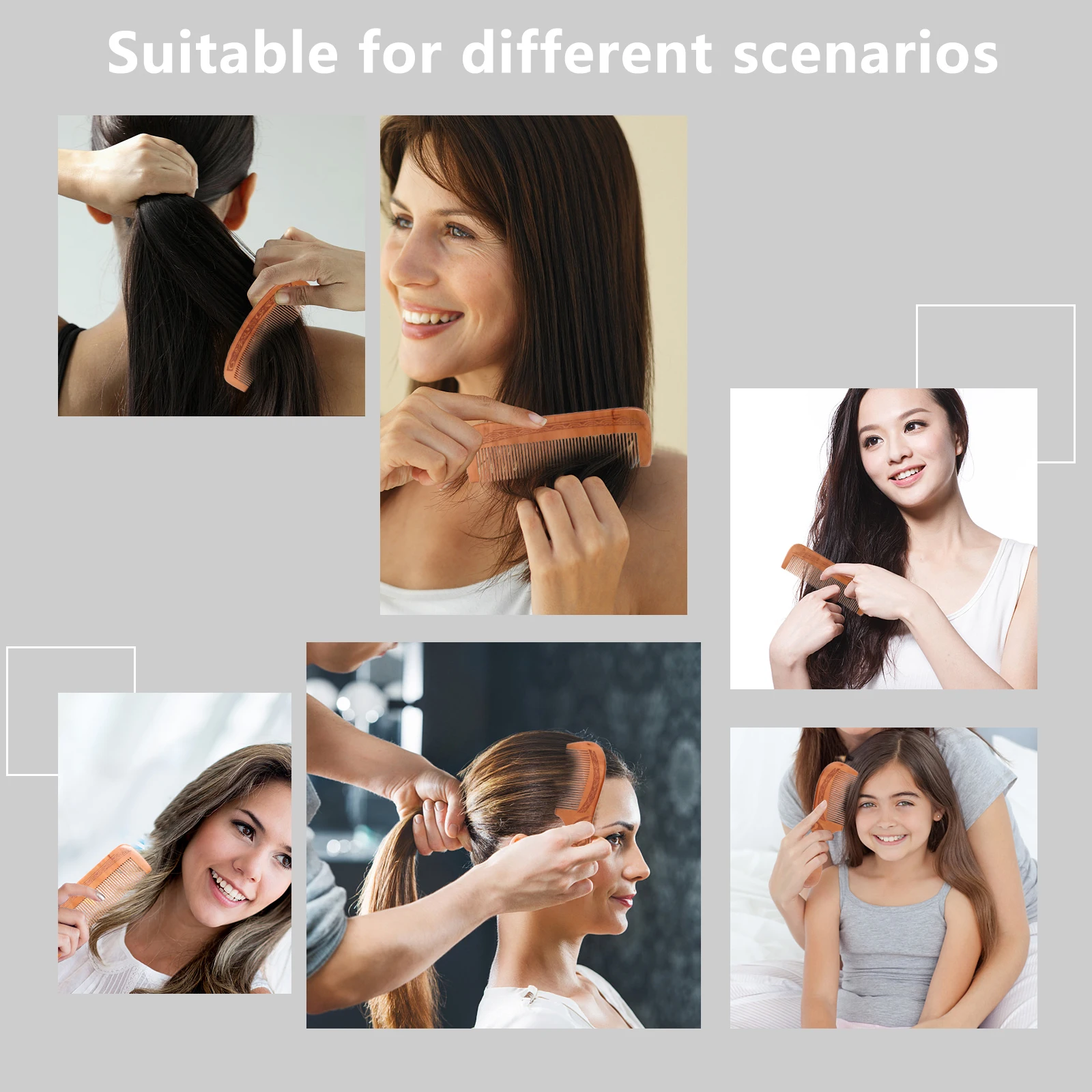 

4pcs Peach Wood Natural Anti-Static Fine Teeth Wooden Comb For Care Scalp Massager Detangling Beard Brush Extended Handle Hair
