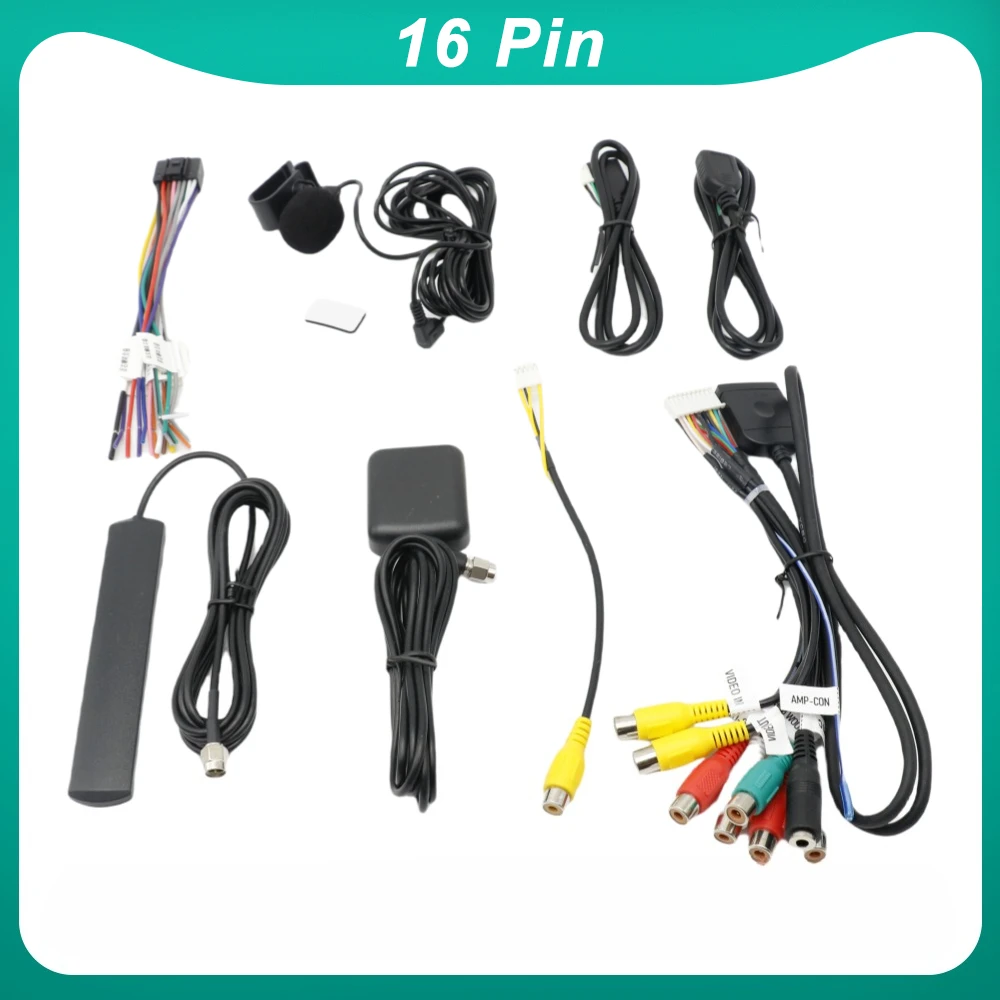 Car Android 4P 6P Camera Input Cable Harness Universal 16 Pin Wiring USB Port Adapter GPS Antenna Video Audio RCA Wifi for 2 Din