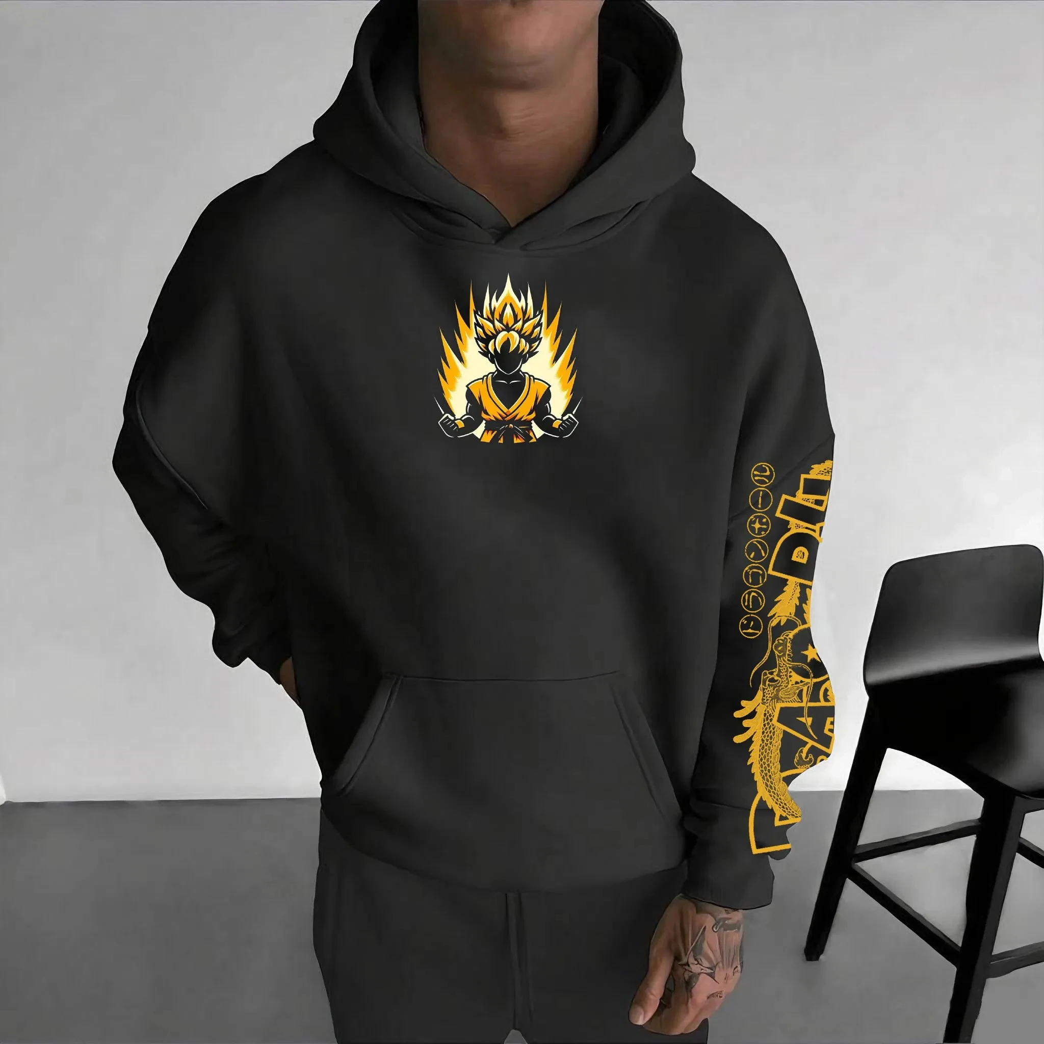 لعبة دراغون بول زد جوكو سوبر سايان الله رمادي هوديي الرجال أنيمي الظهر طباعة القطن عادية كم طويل الخريف الشتاء الشارع الشهير الموضة