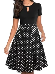 Spring/Summer Chic Midi Polka Dot Dress - Sexy Fit & Flare, Comfortable Knit, Easy-Care