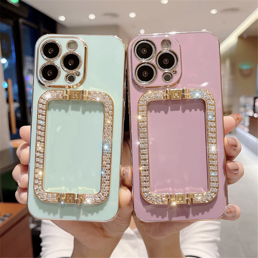 50x DHL Rhinestone Metal Holder Wrist Bracket Plating Case For iPhone 11 12 13 Pro Max Mini XS XR X 8 7 Plus SE 2 SIlicone Cover