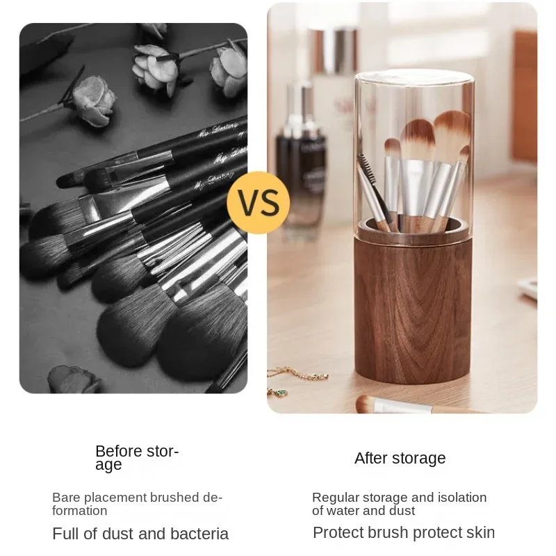 Solid Wood Makeup Brush StorageDustproof Beauty Organizer for Desktop Eyebrow Pencil and Eye Shadow BrushCosmetic Brush Keeper