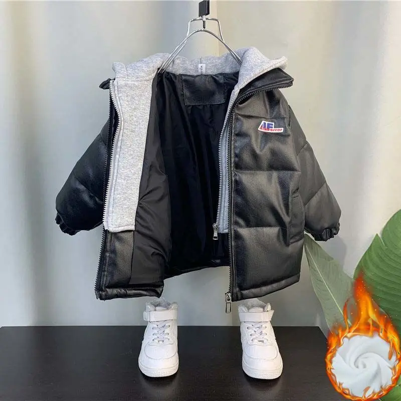 

Boys Cotton-Padded Clothes 2022 New Baby Children's Clothing Leather Jacket Medium and Big Children Winter Thick Coat