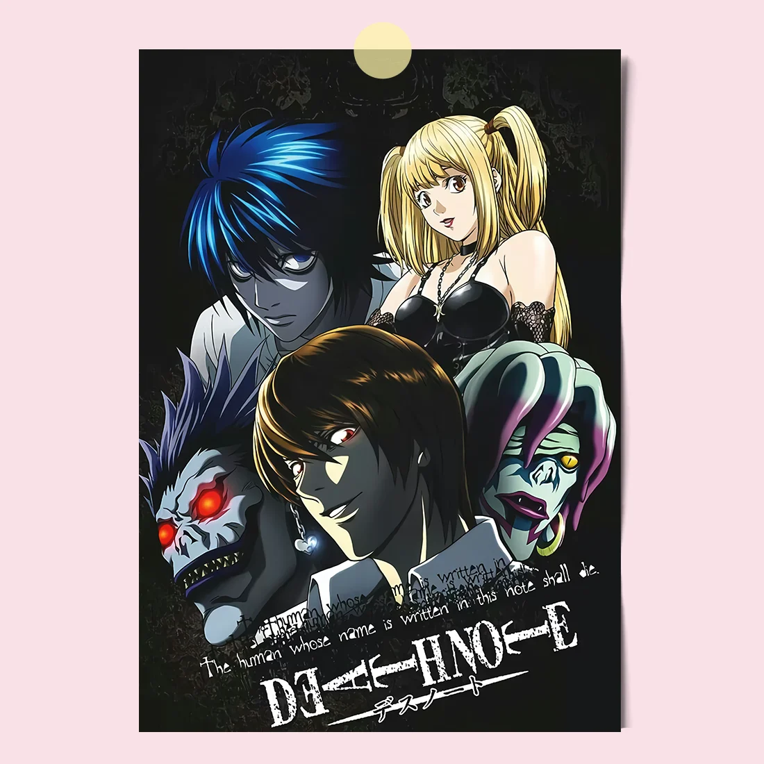 AZNM Death Note Canvas Wall Art, Light Yagami L Lawliet Misa Amane Ryuk Anime Poster, Frameless Canvas Print, Japanese Death Not