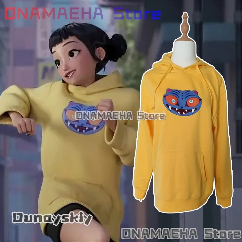 

Zoey Huntrix Demon Anime KPOP Hunters Cosplay Costume Funny Cartoon Demon Tiger Yellow Hoodie Long Suit Halloween Disguise