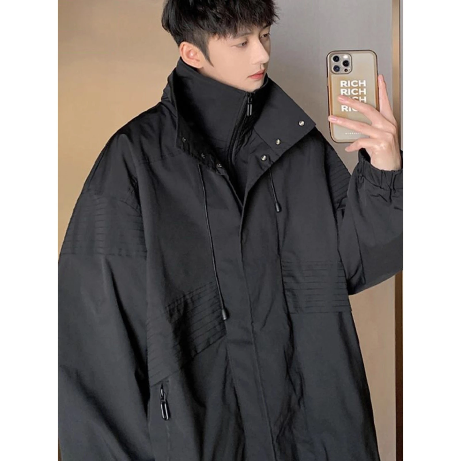 

Очень большой 300-мешок, американская уличная искусственная двухсекционная мужская осенне-зимняя модная уличная куртка свободного покроя из полиэстера