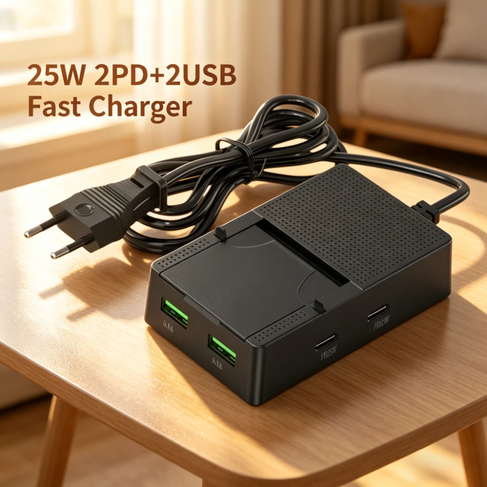 Cargador USB PD de 25W, estación de carga rápida multipuerto tipo C, cargador de pared de alta potencia con carga rápida 3,0 para iPhone Xiaomi, enchufe europeo/estadounidense