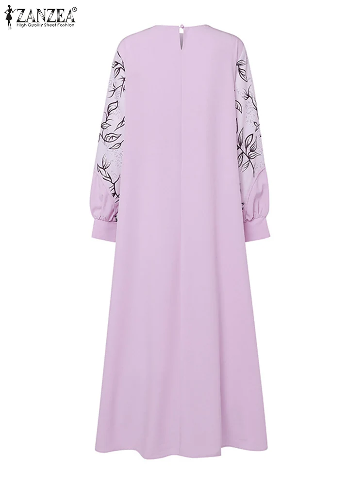 ZANZEA Jesienne sukienki maxi dla kobiet Elegancka muzułmańska sukienka z długim rękawem Abaya Robe Femme Patchwork Vestidos Bohemain Printed Maxi Long Dress