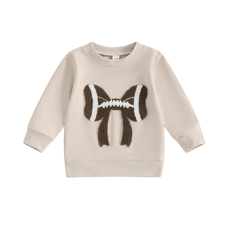 

Toddler Baby Girl Fall Sweatshirt Football Bow Embroidery Long Sleeve Round Neck Pullover