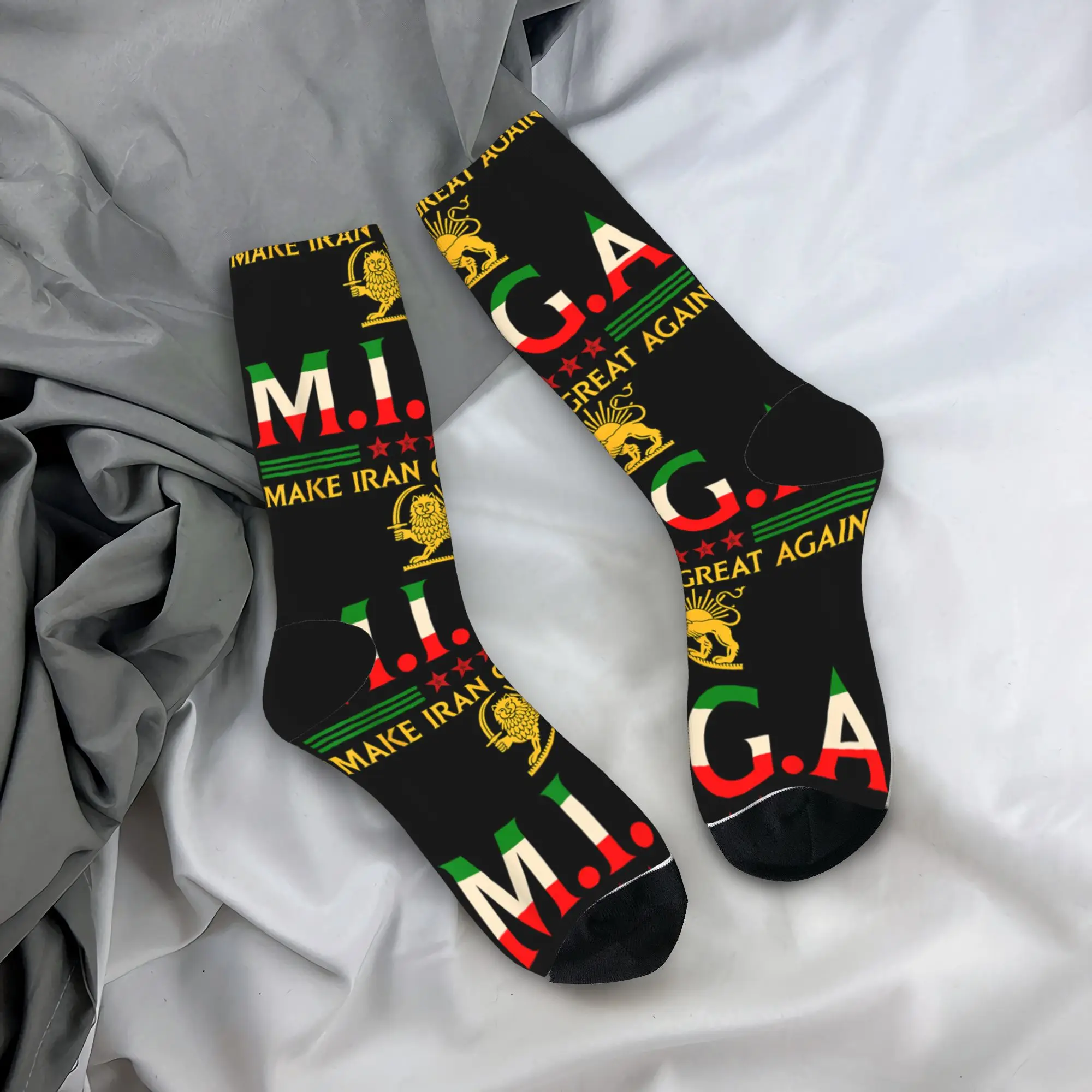 

Unisex Men Socks MIGA Make Iran Great Again Emblem Stockings Winter Funny Breathable Socks Graphic Cycling Non-Slip Socks