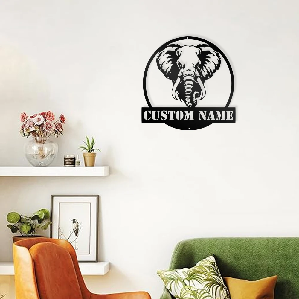 

1pc hot sale nice elephant Customized Text Tin Wall Signs Metal Wall Plaque For Living Room Kids Room