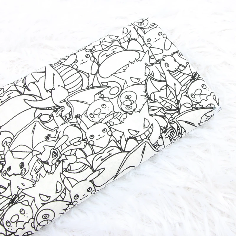 140cm Width Pokemon Pocket Monster Black White Thin 100 Cotton Fabric DIY Patchwork Textile Tissu Home Clothing Sew Material