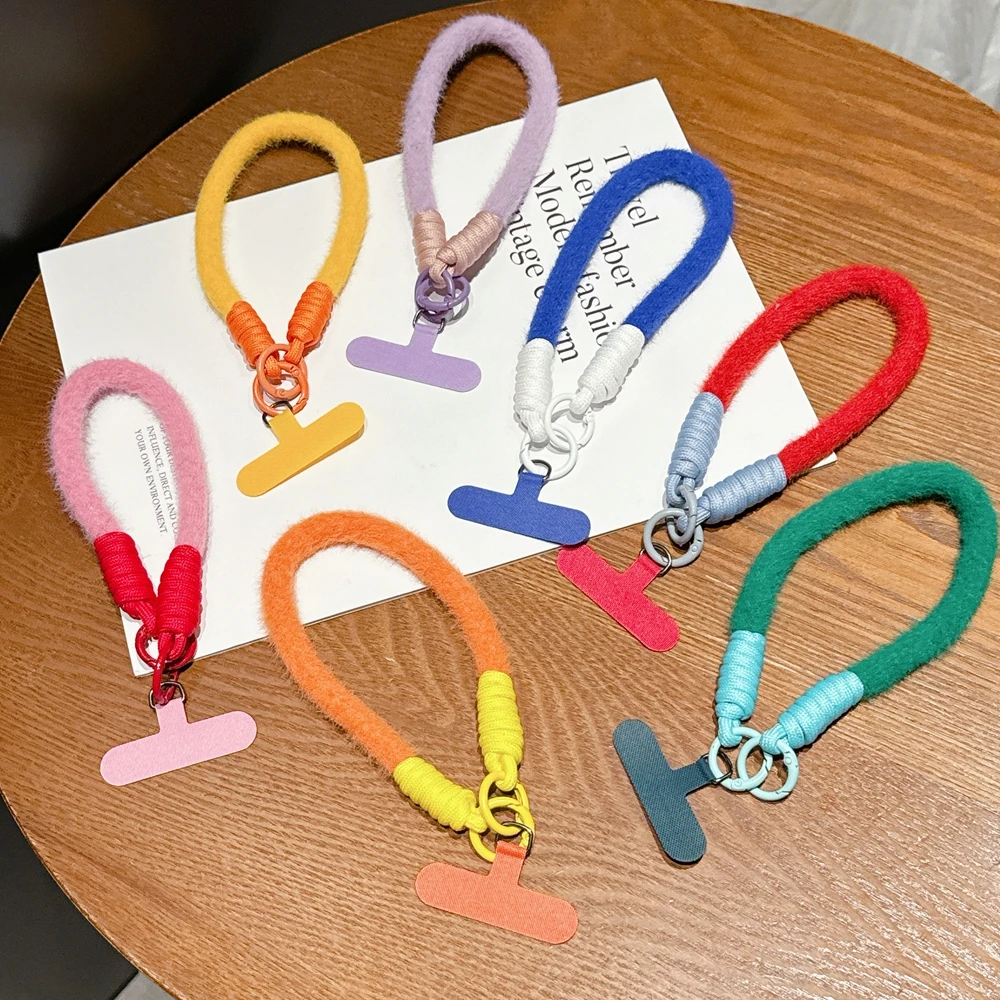 

Корейский плюшевый короткий многофункциональный ремешок для мобильного телефона на запястье, однотонный чехол для уличной камеры, прочный чехол с защитой от потерь