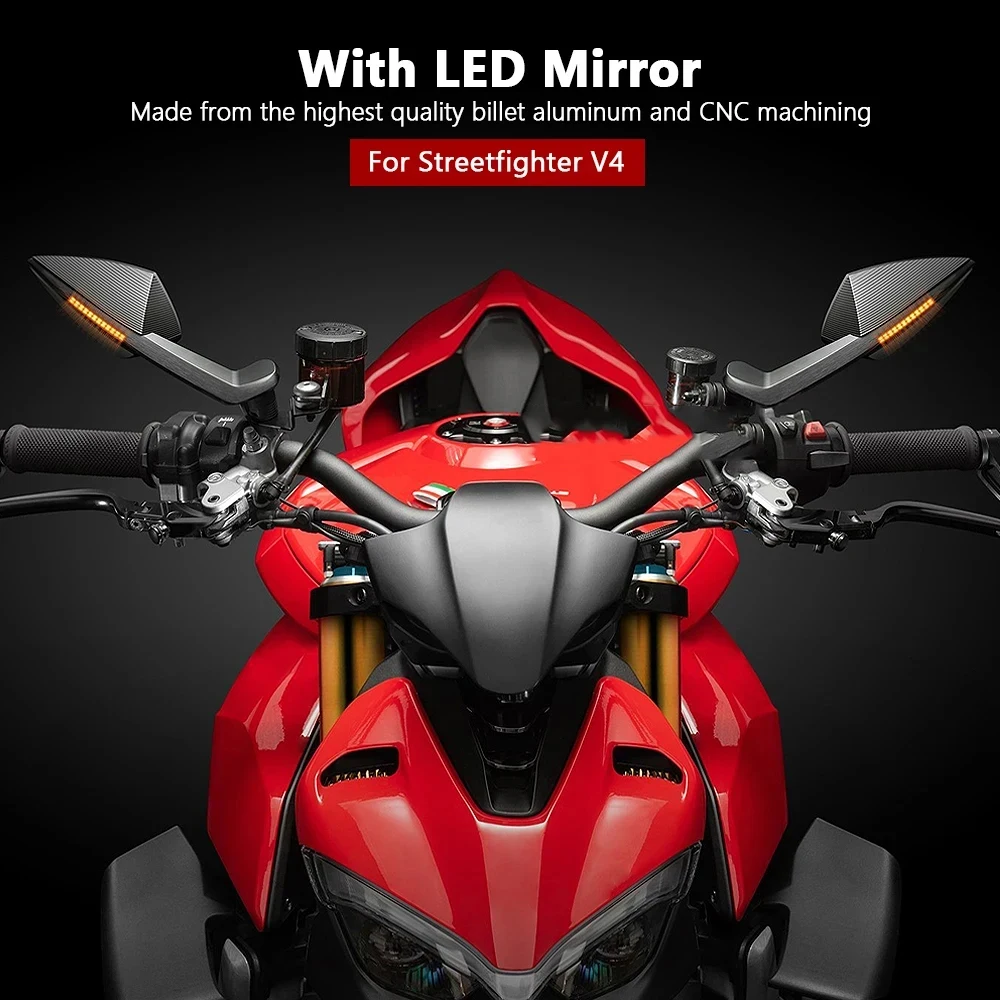 New Side Mirrors With LED Turn Signal Indicator Motorcycle Rearview Mirror For Ducati Streetfighter V4 STREETFIGHTER V4