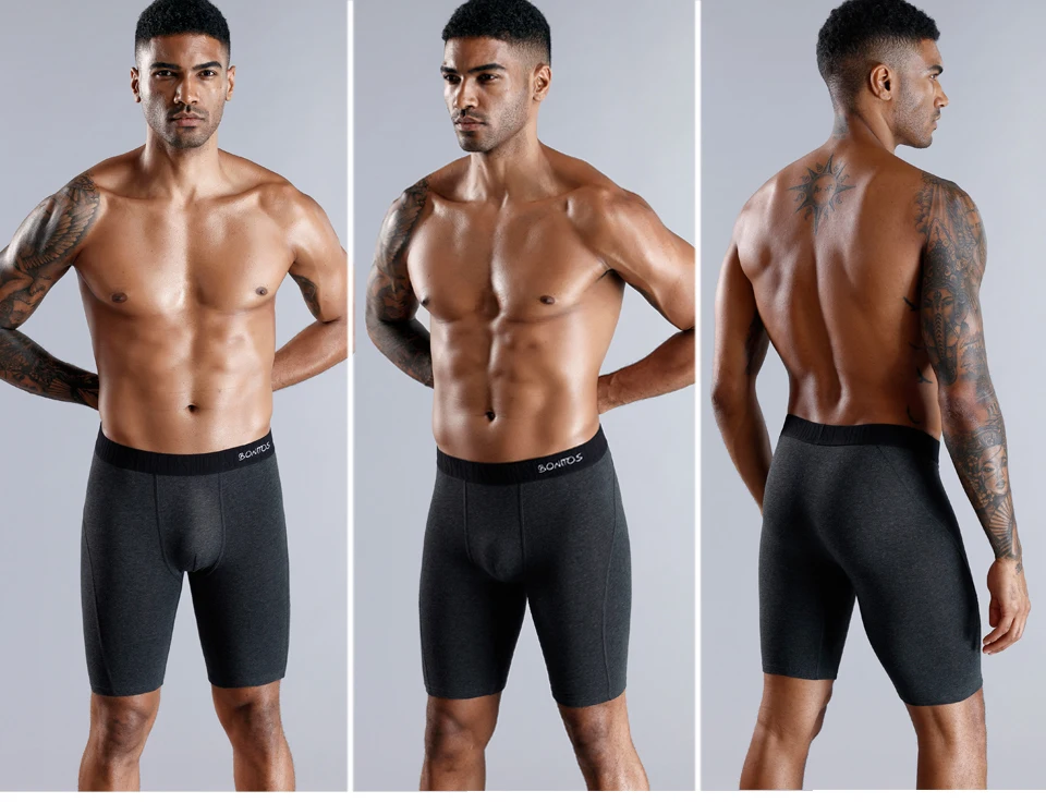 4er-Pack lange Boxershorts für Herren, Übergrößen, sexy lange Unterhosen, Baumwoll-Boxershorts, modische Herren-Trunks – Detail 8