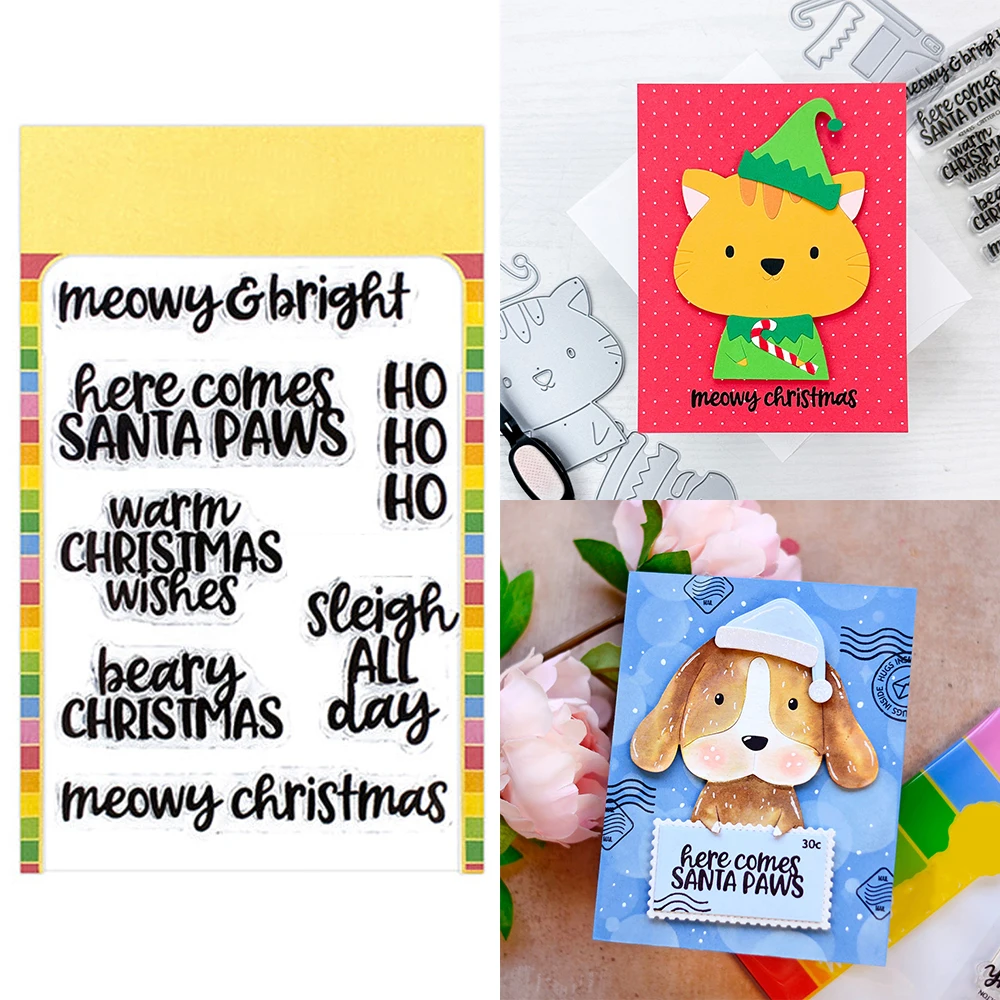 3*4inch Clear Stamps HO HO HO Meowy Christmas Pun Words Wishes Seal for DIY Scrapbooking Paper Card Decoration Album Craft