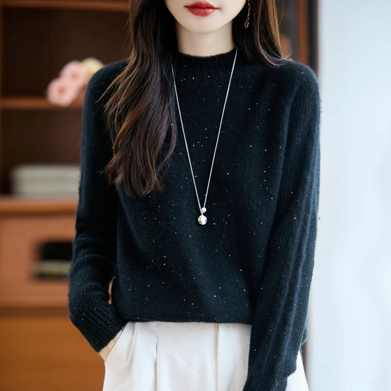 Exquisite 7GG dicke Stehkragen-Pullover mit Twist-Blume, weich, warm, 100 % Merinowolle, Strickwaren, schickes Glück, lässige Pullover-Oberteile