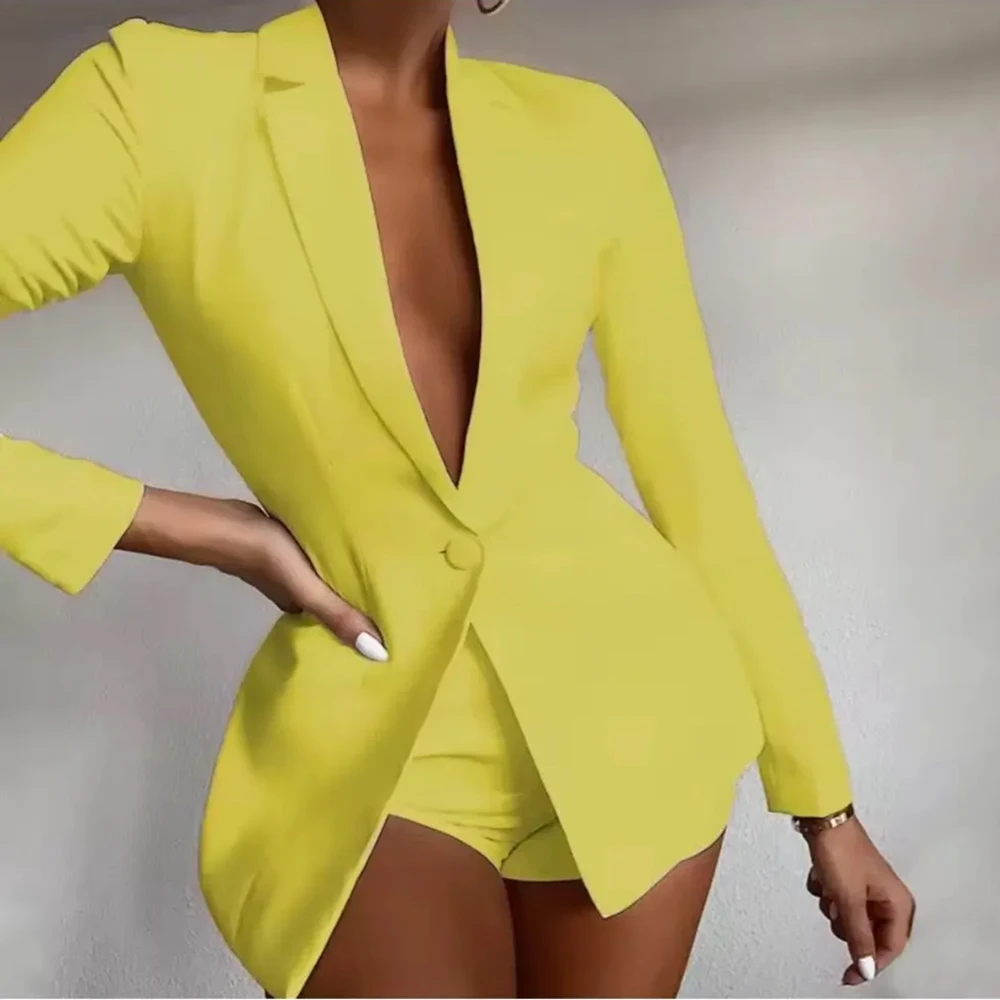 

Formal Women's Suits Blazer Sets Customzied One-Button Notch Lapel Slim Fit 2 Piece Jacket Shorts High Quality Female Outfits