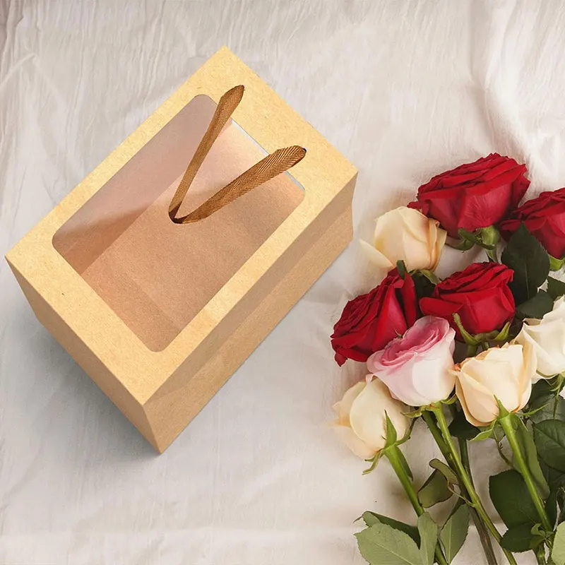 5/10Pcs Kraft Paper Gift Bags with Transparent Window, Kraft Shopping Bags with Handles for Present, Festivals Party