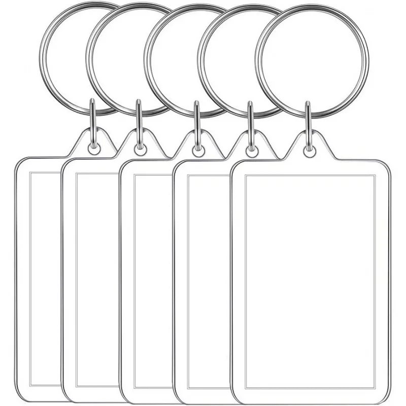 20Pcs Blank Acrylic Key Tag Set, Transparent Key Blanks with Rings, DIY Heat Transfer Custom Couple Memorial Pendant Materials