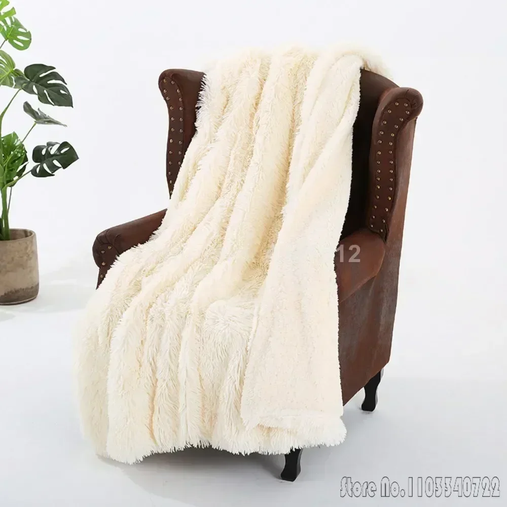Newest Faux Fur Reversible Throw Sheepskin Soft Warm Shaggy Thick Blanket Backing Sherpa for Kids Adults Christmas Gift Cream