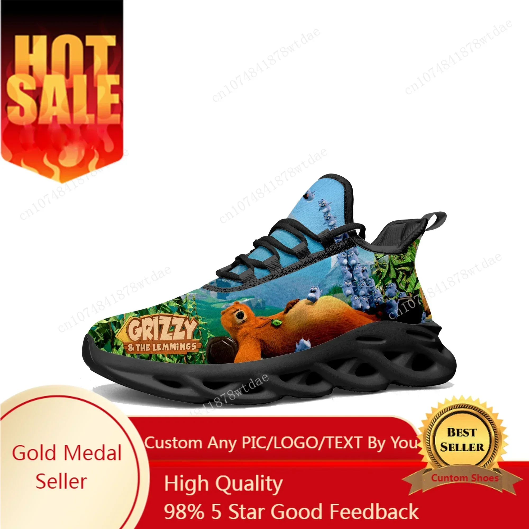 Grizzly and The Lemmings Flats Sneakers Mens Womens Sports Running Shoe High Quality Anime Custom Lace Up Mesh Footwear