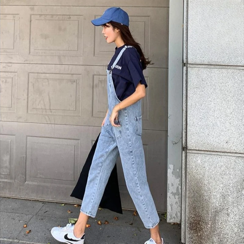 

Женские джинсовые комбинезоны 2026: Новинка осени, корейский ретро-стиль, высокая талия, свободный крой, стройнящие, элегантные, брюки 9 дюймов до щиколотки, молодежные