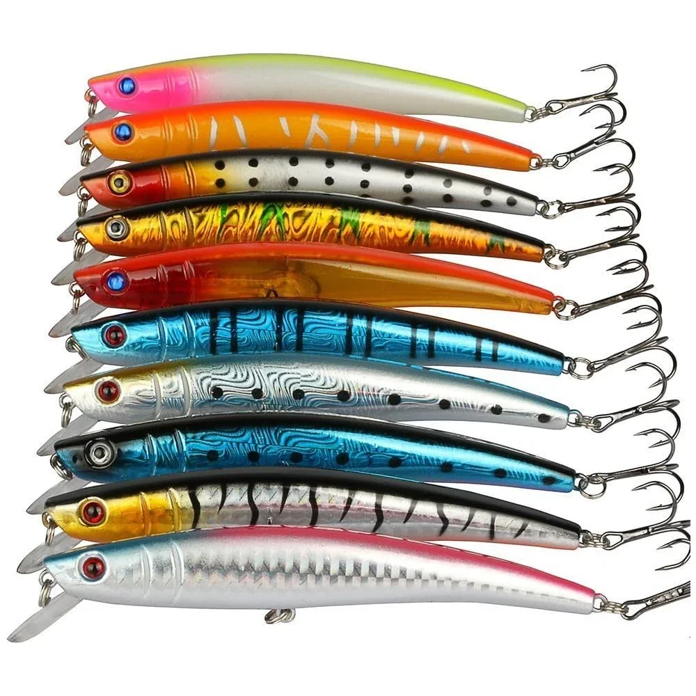 Goture 10Pcs Fishing Lures Minnow Fish Lure with Treble Hook Life-Like Hard Fishing Bait Sinking Lure for Bass Trout Walleye