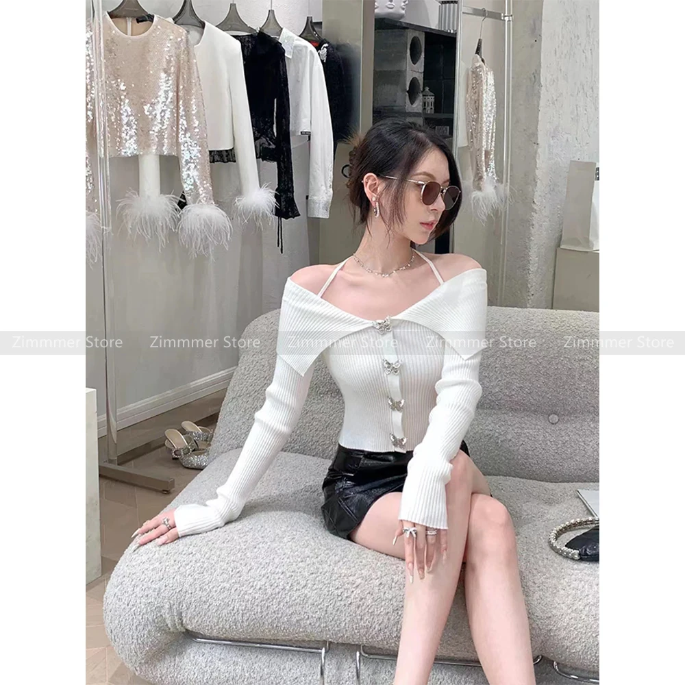 

Fashion Women's 24 early autumn one-shoulder off-shoulder bow-knot elastic long-sleeved knitted sweater top