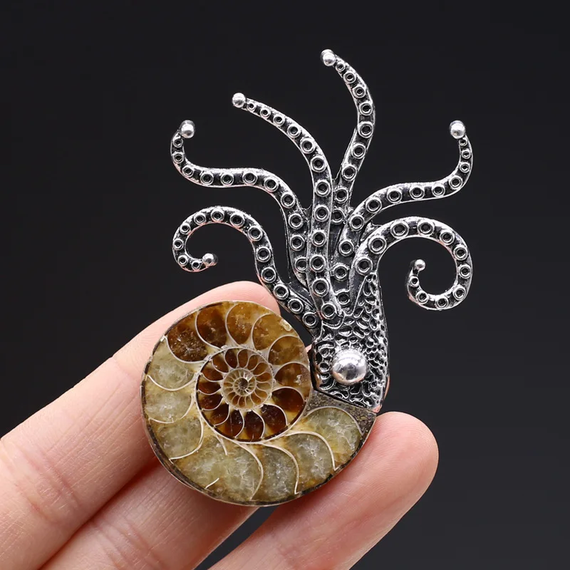 Natural Ammonite Shell Mother of Pearl Octopus Shape Pendant Charms for Jewelry Making DIY Necklace Earrings Accessories 38x65mm