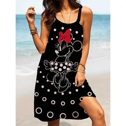 Letnia moda Sling Print Sexy Skinny Seaside Casual Oversize Damskie sukienki plażowe Disney-Mickey Minnie Sukienki dla kobiet 2024