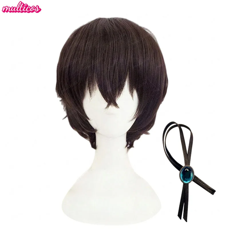 

Anime Bungo Stray Dogs Dazai Osamu Cosplay Wig Short Brown Curly Heat Resistant Synthetic Hair Wigs + Free Keychain + Wig Cap