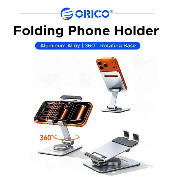 ORICO PS2 360° Rotatable Foldable Aluminum Phone Stand Adjustable Desktop Smartphone Holder For Under 6.9 Inch Mobile Phone