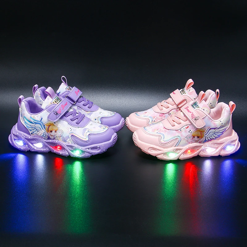 Scarpe sportive da principessa per ragazze di nuova moda scarpe da ginnastica per bambini con scarpe leggere a Led per bambini leggeri