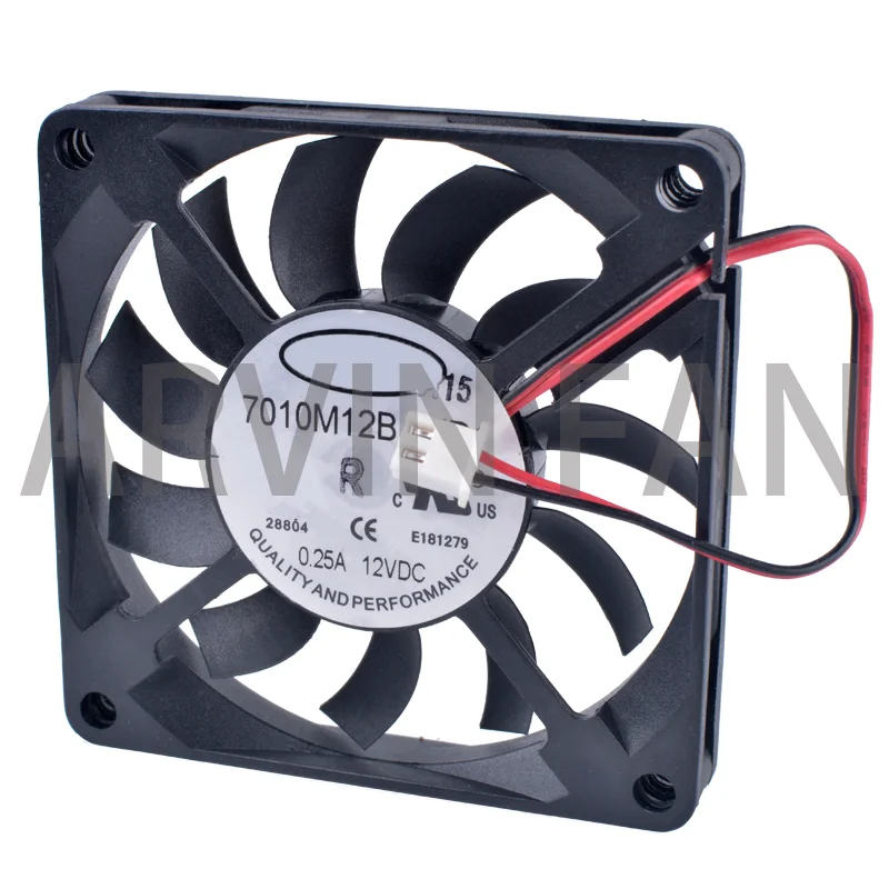 7010M12B ND1 7cm 7010 70mm Fan 70x70x10mm 12V 0.25A 2.54pin 2pin Ball Bearing Slim Cooling Fan