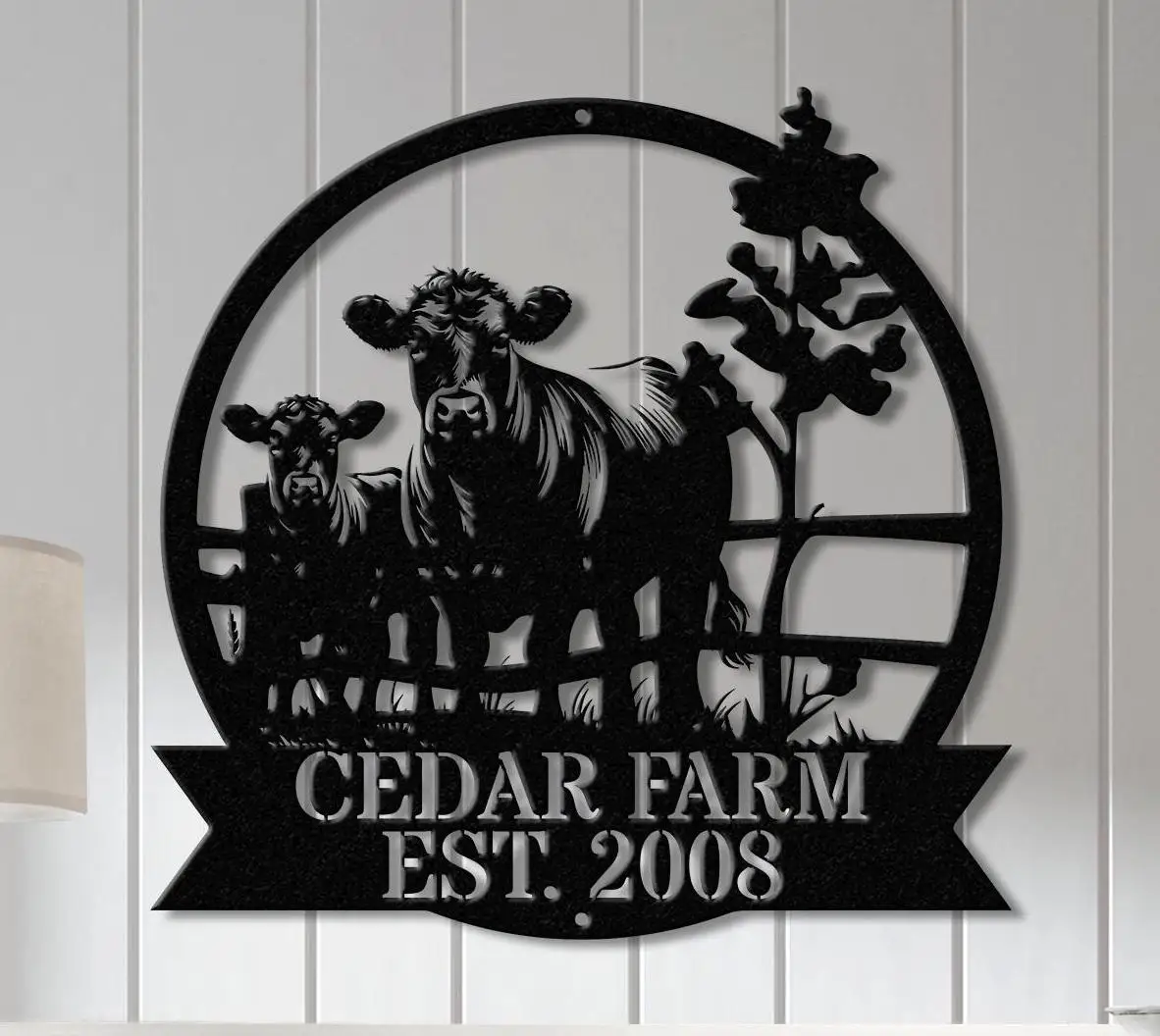Custom Metal Cow Calf Farm Sign Personalized Farmhouse Sign Metal Farm Name Sign Ranch Sign Cow and Calf Sign Barn Gate Plaque