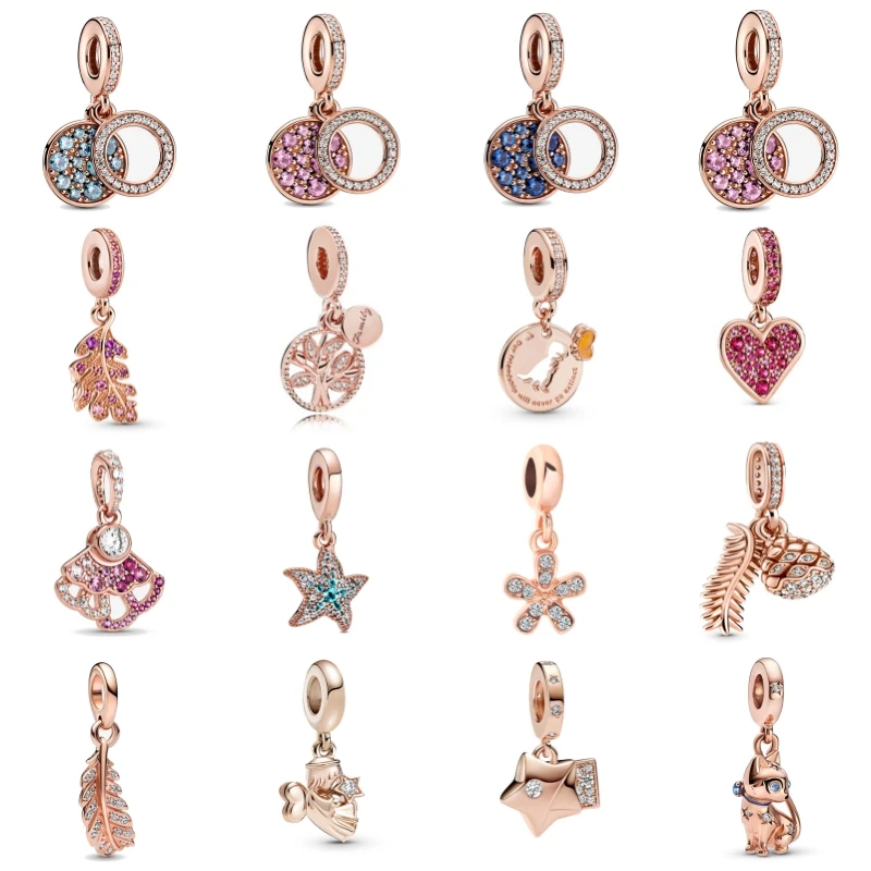 Nowa delikatna 925 srebrna róża pozłacana miłość wiszące kwiaty wisiorek z koralikami łapacz snów Pendat Fit oryginalna bransoletka Pandora biżuteria