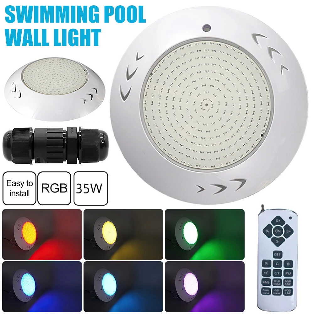 수중 RGB LED 조명 수영장 수중 조명, AC 12V, 24V, 35W, IP68 방수, 7 색 스파 램프, 리모컨 포함