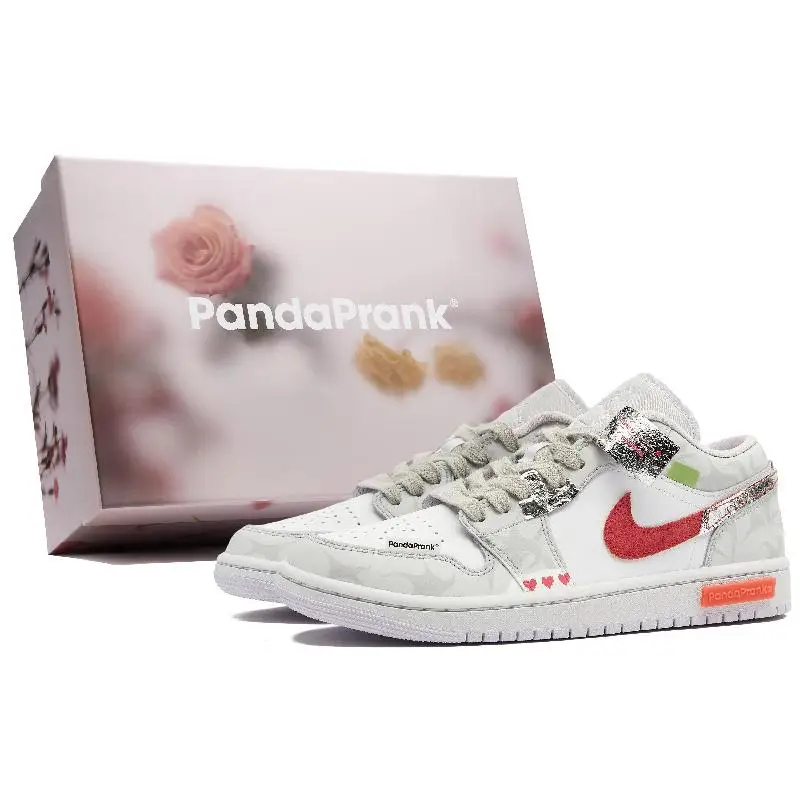 【Настроить】Винтажные баскетбольные кроссовки Air JORDAN 1, женские низкие белые, серые, красные кроссовки DC0774-501